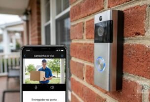 vídeo porteiro wi-fi instalado mostrando imagem no celular.