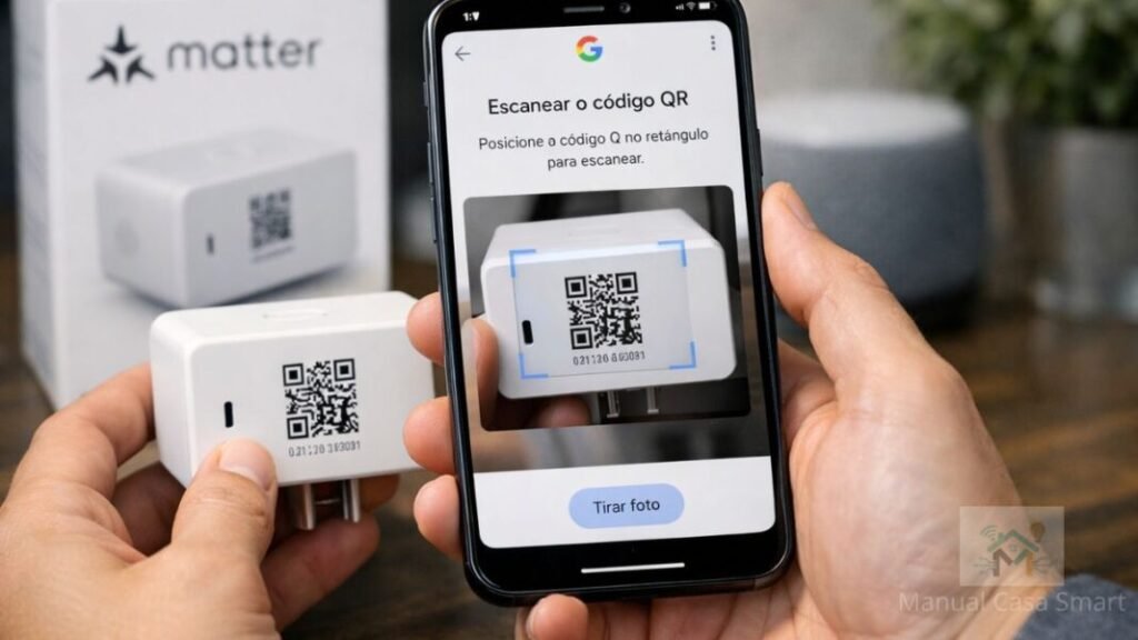 Integrar Marcas Google Home: 5 Passos 3 adicionando dispositivo matter ao google home via qr code.