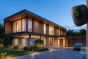 como instalar câmera Wi-Fi externa em parede de casa moderna.