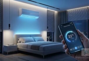 automação de ar condicionado controlada por aplicativo de smartphone.