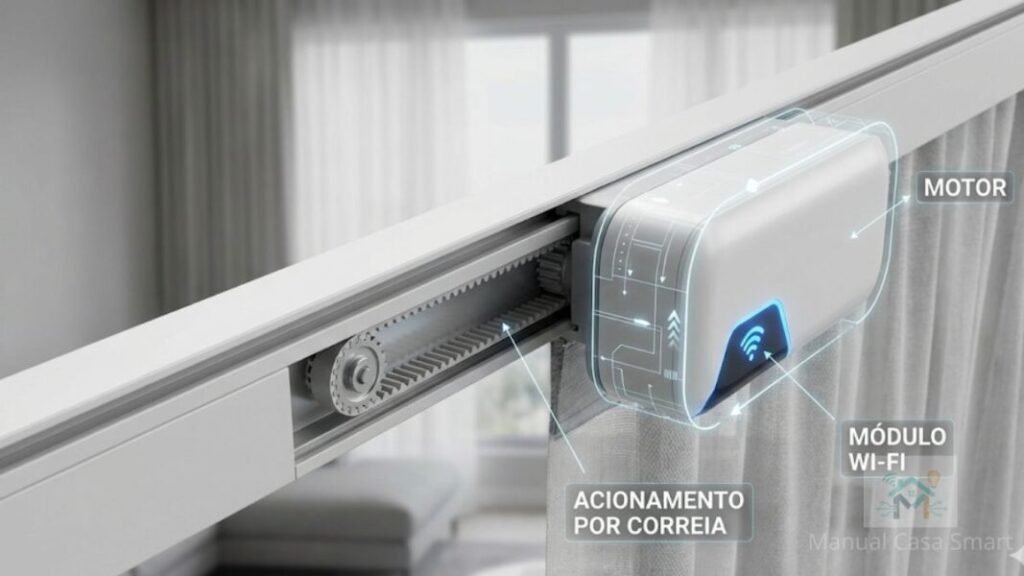 Cortina Inteligente: Vale a Pena 2026 2 mecanismo de funcionamento de trilho de cortina inteligente motorizado.