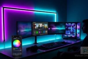 fita led rgb wi-fi instalada em setup gamer moderno com cores vibrantes.