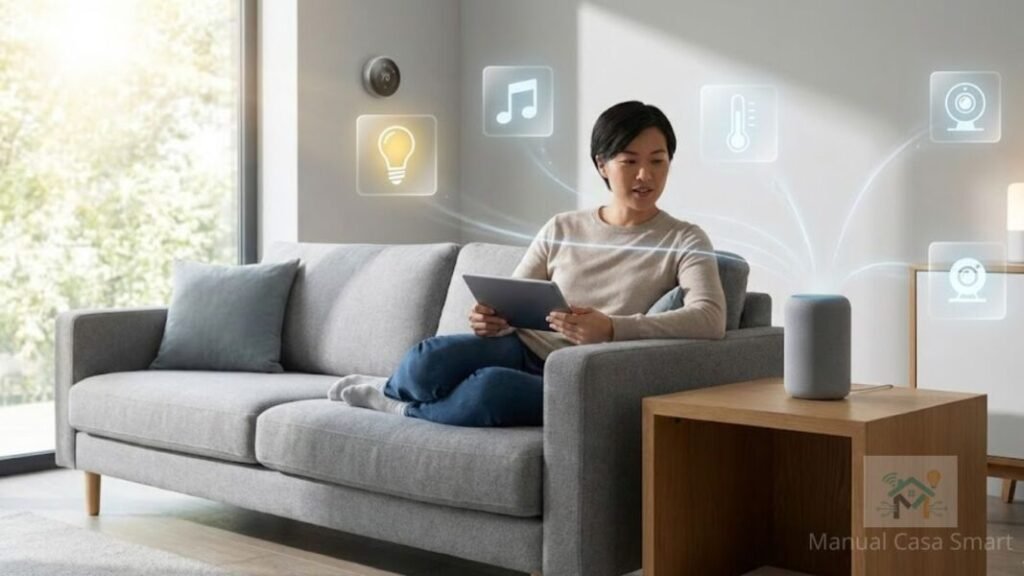 Usuário utilizando comandos de voz para Alexa ou Google Home.