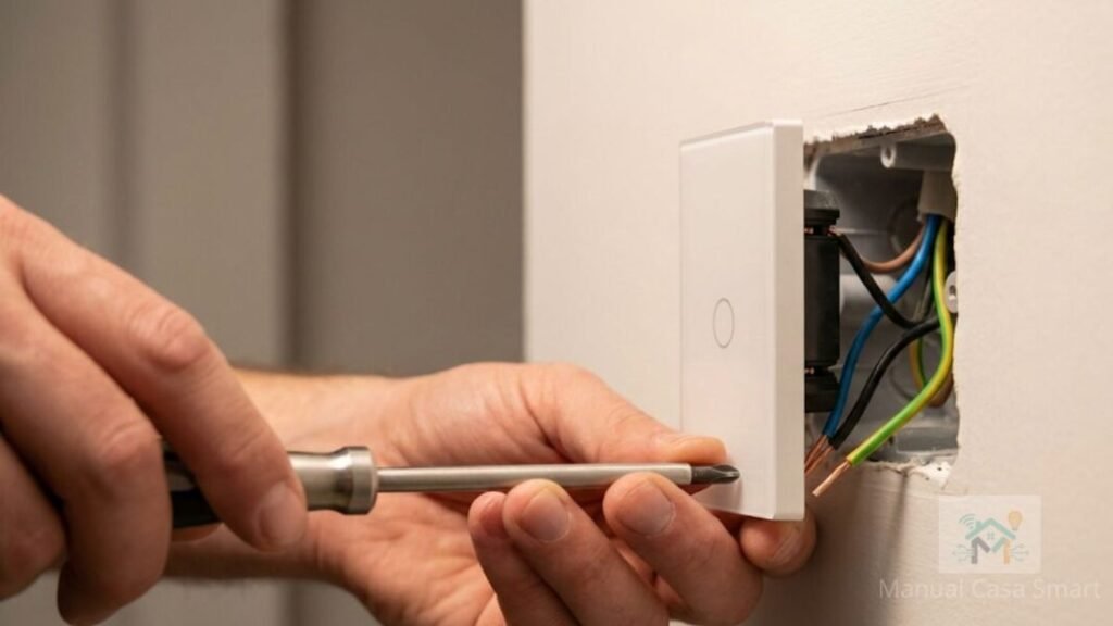 Interruptor Inteligente ou Lâmpada Wi-Fi? Qual escolher em 2026 2 instalação técnica de um interruptor inteligente com fio neutro.