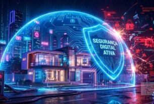 escudo digital protegendo a privacidade da casa inteligente contra hackers.