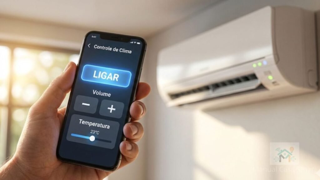 Aplicativo de celular controlando ar condicionado através de controle remoto universal smart.
