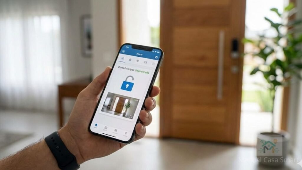 Gerenciamento de acesso e log de entrada por aplicativo de fechadura inteligente Wi-Fi.